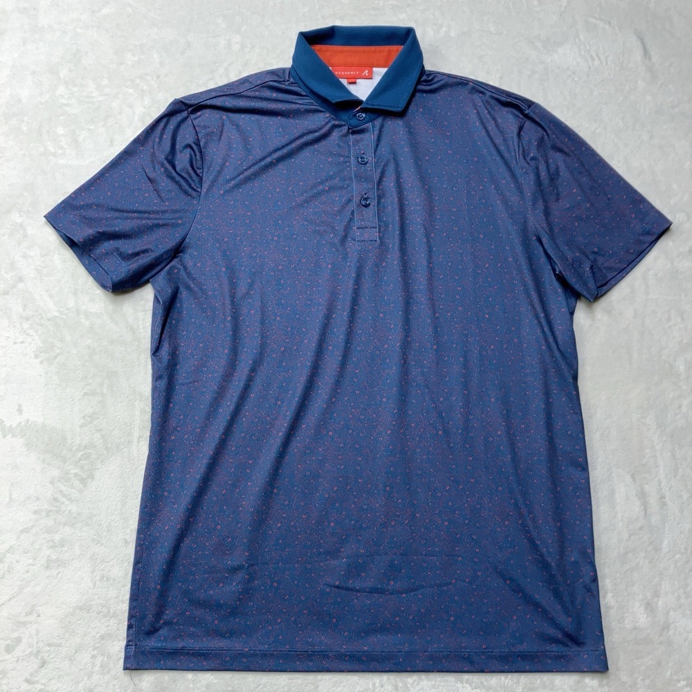 Redvanly Polo Shirt Mens Medium All Over Print Blue Golf Performance Stretch AOP